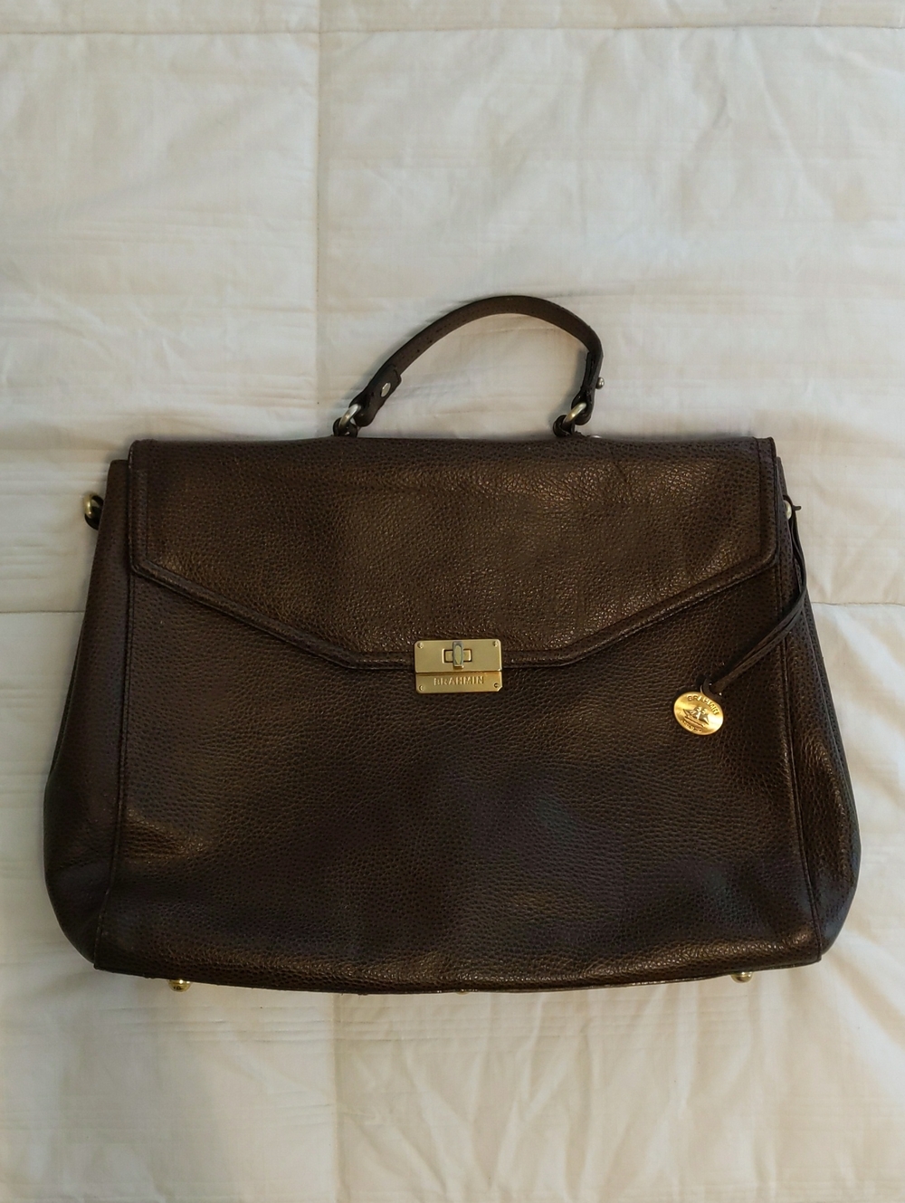 Brahmin Andrea Pebbled Leather Work Bag | Brown Leather Laptop Bag | - Picture 8 of 9